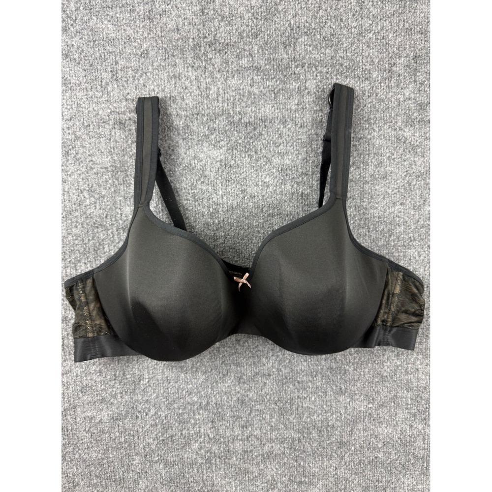 Cacique Black Lightly Lined Balconette Bra Lace Wings 48C